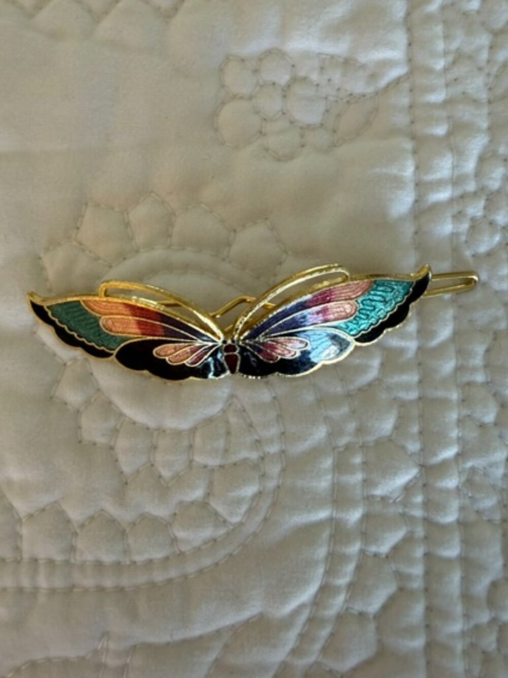 VINTAGE CLOISONNE ENAMEL butterfly hair barette